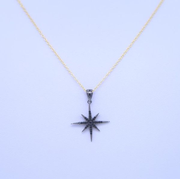 

chains 925 sterling silver gold black color north star sun burst pendant necklace