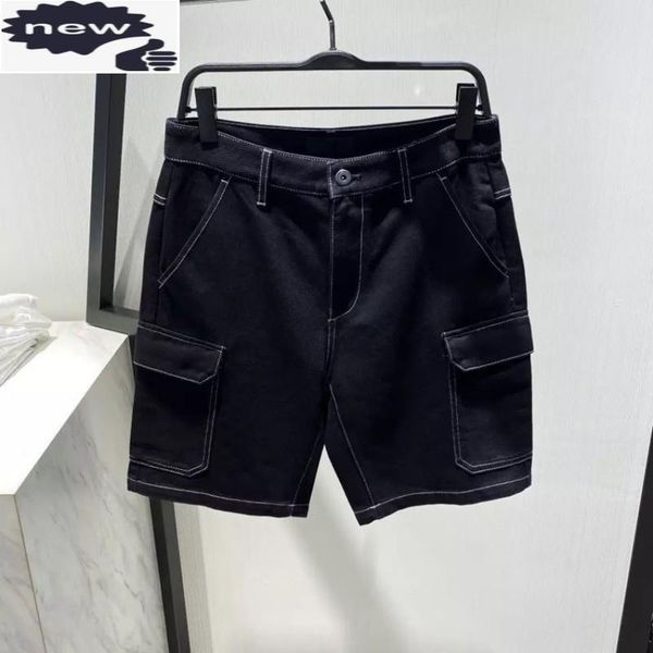 

men's jeans cargo streetwear casual classic knee length straight denim trousers summer beach jean shorts fashion mens, Blue