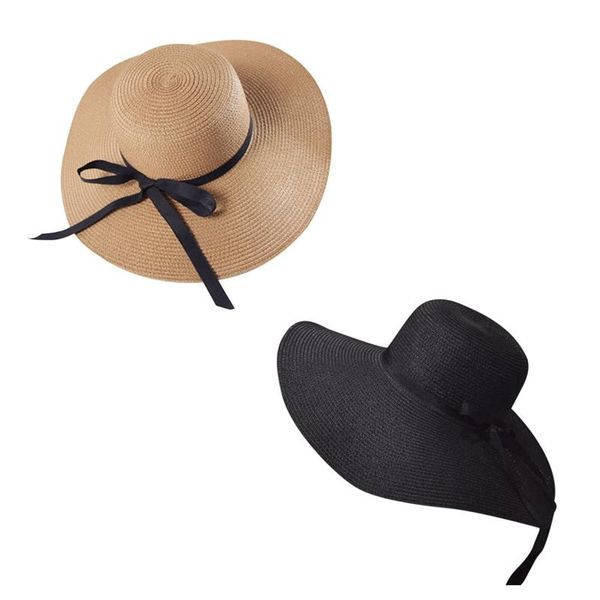 

women's wide brim summer beach sun hat lady straw floppy, Black;white