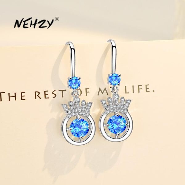 

nehzy 925 sterling silver new women's fashion jewelry crystal zircon hook type long tassel crown earrings