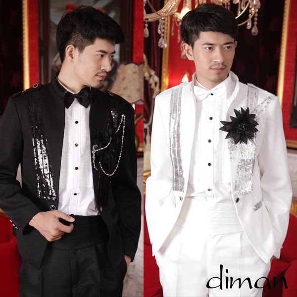 

men's suits & blazers m-xxl clothing 2021 fashion slim wedding dress sequins suit plus size the host studio formal costumes, White;black