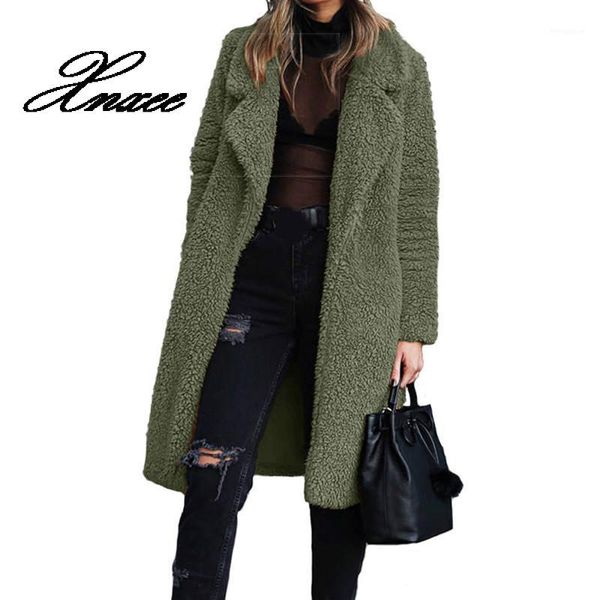 

women faux fur coat autumn winter jacket overcoat warm fluffy long lapel shaggy plus size outwear cardigan slim fur coats1, Black