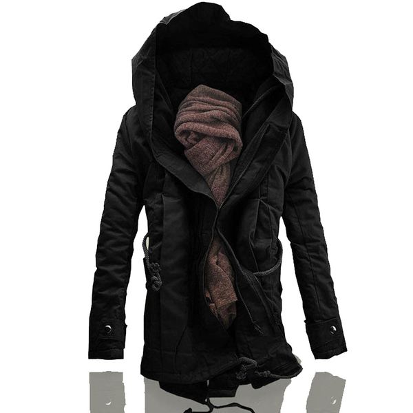 

2020 winter men's long coat with thick coats of cotton loose cordon big size military outwears jacket 5xl 6xl, Black