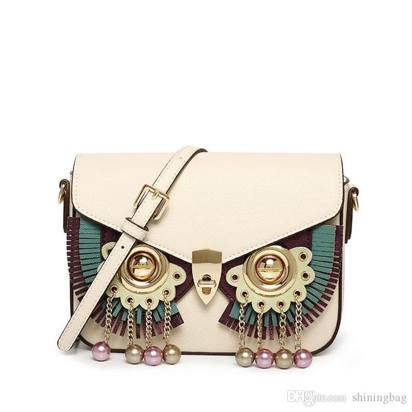 

ladies handbag ladies fashion designer owl shoulder bag youth clamshell sweet wind apricot simple messenger bag 8007-1