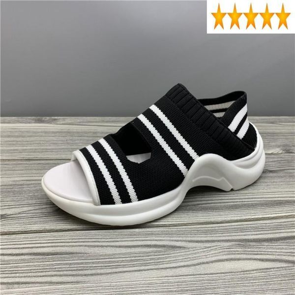 

slip designer women stretch striped on loafers open toe summer outside joggers female thick platform sandals shoes, Black