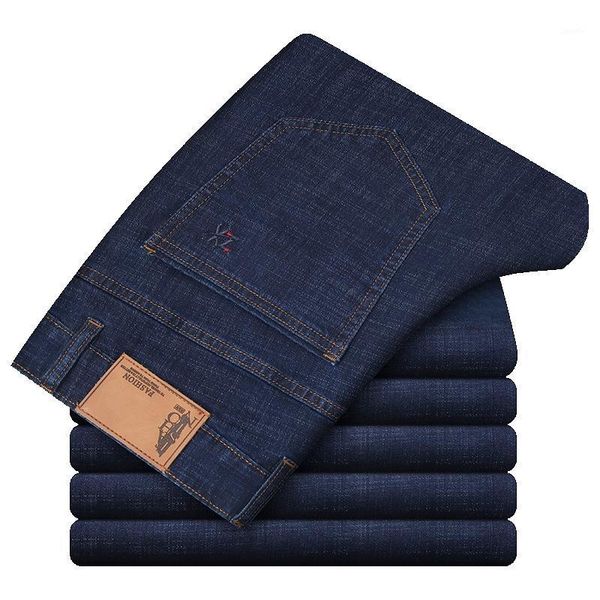 

fashion casual men's business formal jeans 2020 autumn new stretch high waist solid color loose trousers plus size slim pants1, Blue