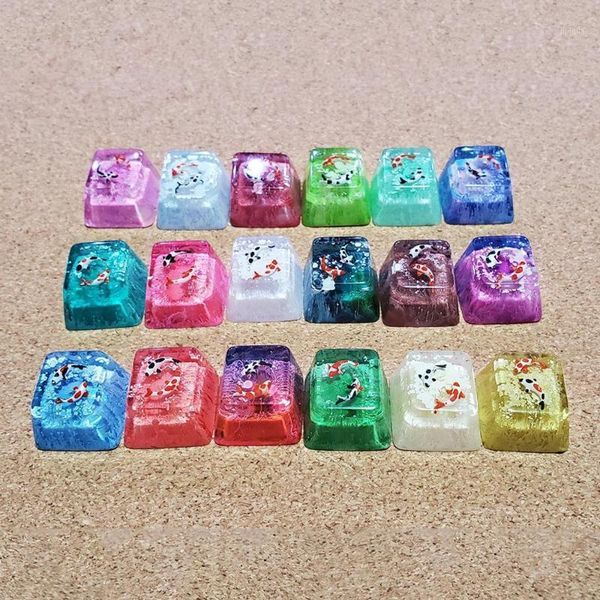 

keyboards koi design resin keycaps for cherry mx switch mechanical gaming keyboard pink purple red blue color handmade customized keycaps1