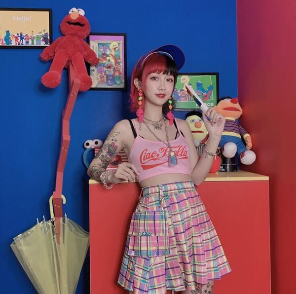 

new gothic women mini skirt harajuku high waist sweet plaid pleated skirts drop shipping good quality, Black