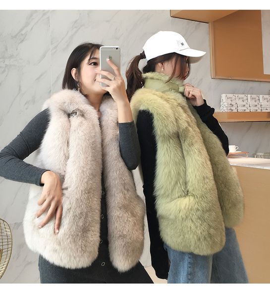 

imitation skin again deep 2020 female winter fox mink thin hair short vest rfxe, Black