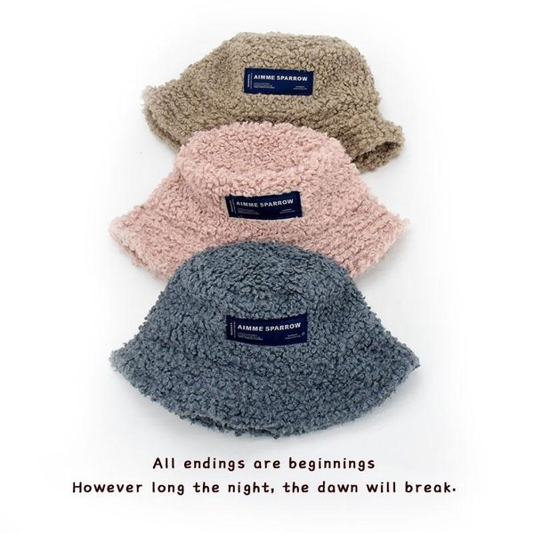 

wide brim hats korean style fashion bucket hat outdoor winter lamb thicken warm panama fishing sun female sunscreen fishermen basin cap, Blue;gray