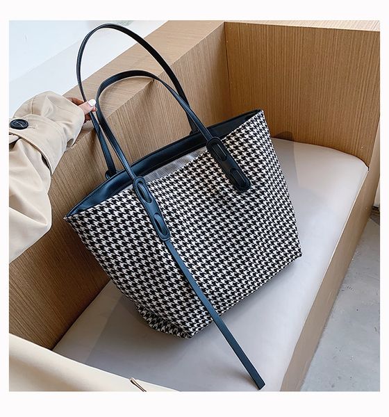 Дизайнер- Мода Черный Большой Сумка для плеч Офис Повседневная Стильная тканая составная сумка