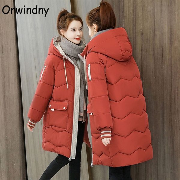 

orwindny winter coat women plus size s-3xl long parkas hooded female jackets zipper big pockets padded clothes ladies snow wear 201214, Black