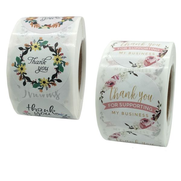 

1.5inch 500pcs flower round thank you for supporting my small business stickers seal labels gift bag baking decor