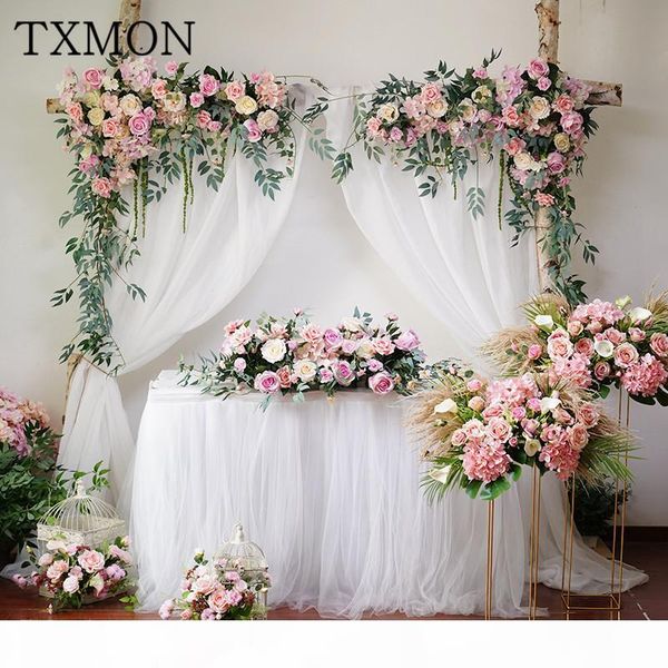 

txmon wedding pink floral arch fake flower window triangles artificial row flower wall l wedding stage background decorative