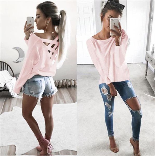 

new women hollow out loose pullover casual long sleeve t shirt cotton tee drop shipping, White