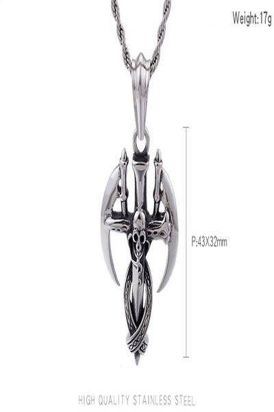 

fongten ax skull cross pendant necklace men stainless steel long chain punk retro mens necklaces gift sqcyqb, Bronze;silver