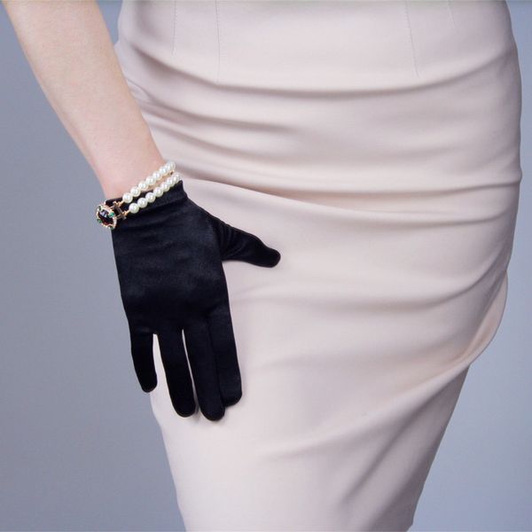 

silk gloves 22cm elastic mercerized satin black white short sun proof wedding dress