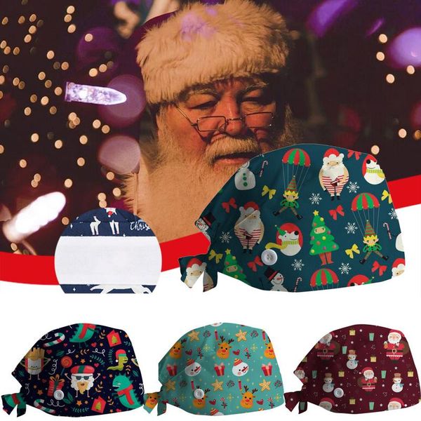 

stingy brim hats 4pc gorro enfermera navidad scrubs hat christmas print button cap work gourd calot chirurgien femme 5*, Blue;gray