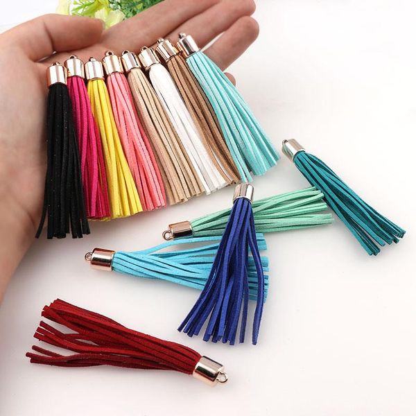 

10pcs 8cm long gold color cap suede leather tassel for keychain straps jewelry fiber fringe diy pendant charms findings h wmtwrh