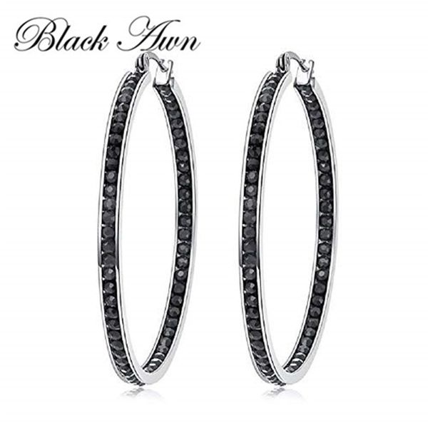 Orecchini a cerchio di fidanzamento con spinello alla moda rotondi in argento sterling 925 classici di Black Awn per le donne Gioielleria raffinata I195 220119