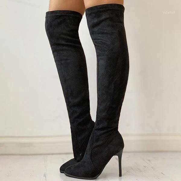 

women's shoes new arrival faux suede leather thin high heels fashion long boots female winter boots botas de mujer hd1561, Black