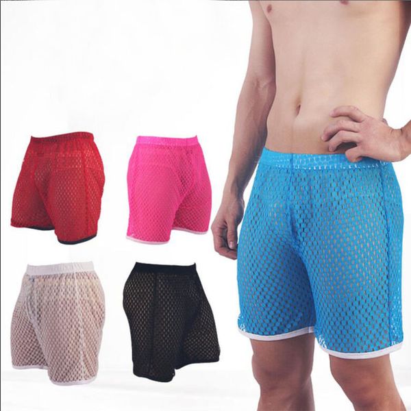 

new mens mesh grid breathable shorts summer fashion casual shorts fun loose transparent short, White;black