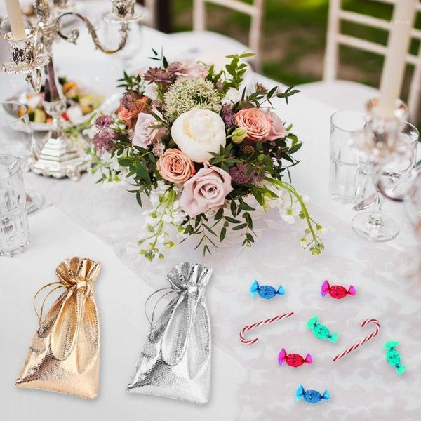 

gift wrap 10pcs gold silver bundle bags net imitation linen yarn wedding candy jewelry pouch pocket drawstring storage tool1