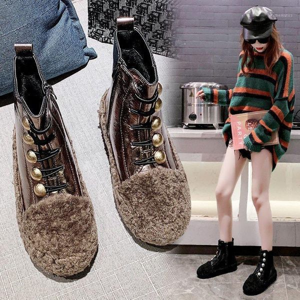 

women's shoes ankle boots winter plus cotton short boots women's tide plus velvet zipper flat with comfortable shoes1, Black
