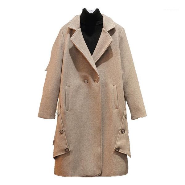 

2019new autumn winter coat women thicken wool blend cardigan jacket loose coat oversize long trench outwear wool women1, Black