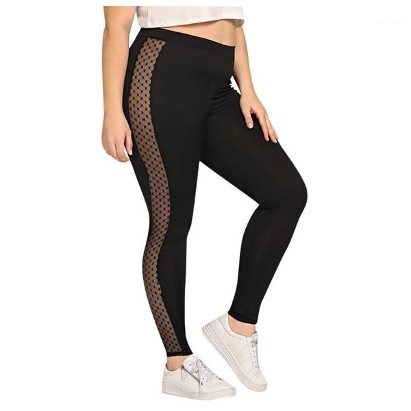 

plus size women mesh patchwork sport leggings solid elastic fitness seamless legging running athletic pant female gym yoga pants1, Black
