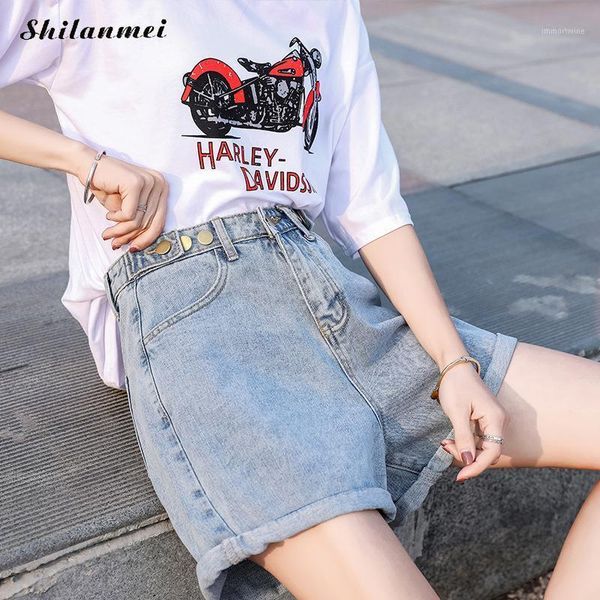 

women 2020 new jean shorts women loose shorts plus size streetwear high waist wide leg denim for summer style1, White;black