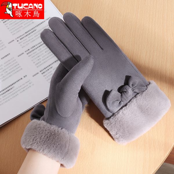 

woodpecker female winter touch screen plush cycling cold and windproof thickened lovely student warm gloves