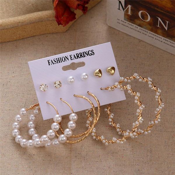 

bohemian tassel acrylic earrings set for women big geometric round heart pearl rhinestones earrings boucle doreille femme 2019 sqcmee, Golden