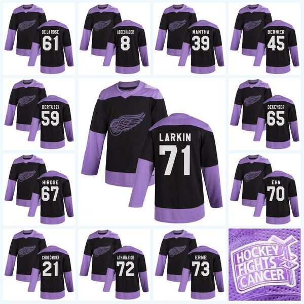 

youth detroit red wings 2020 hockey fights cancer tyler bertuzzi dylan larkin jimmy howard henrik zetterberg luke glendening anthony mantha, Black;red