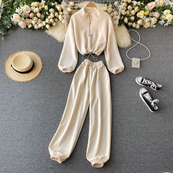 

2021 new female autumn winter suits neck puff short + long trousers high 11k5, Gray