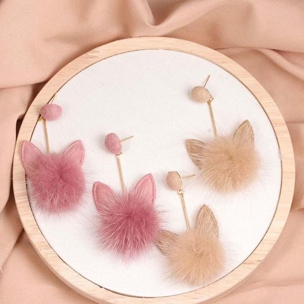 

korean winter fashion cat ear plush earrings trend dangle earrings, Silver