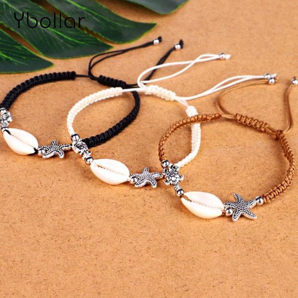 

charm bracelets women fashion bracelet handmade braided adjustable bangle shell starfish tortoise pendant friendship summer beach jewelry, Golden;silver