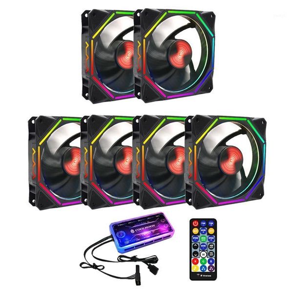 

fans & coolings coolmoon rgb chassis fan 12cm shenguang sync mute+music controller deskcomputer cooling cpu (6 pcs)1