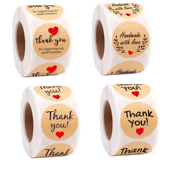 

500pcs 1inch thank you handmade heart kraft paper sealing label wedding birthday party gifts box stickers