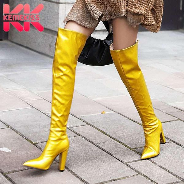

boots kemekiss size 34-43 women over knee 6 color pointed toe high heel winter shoes woman warm long boot party footwear, Black