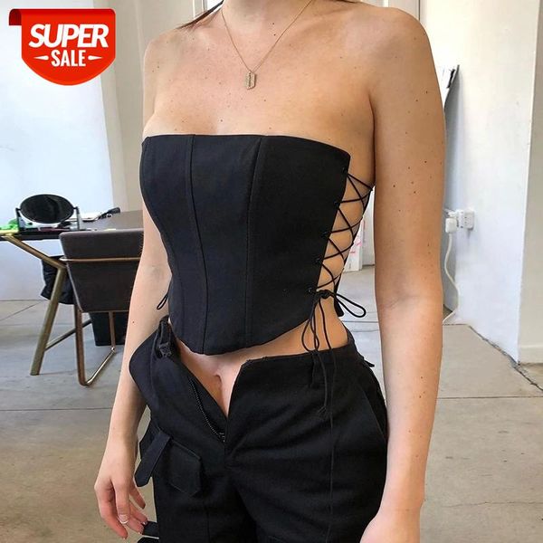 

off shoulder strapless lace up bustier corset crop for women black sleeveless vest cropped feminino #ut9h, White