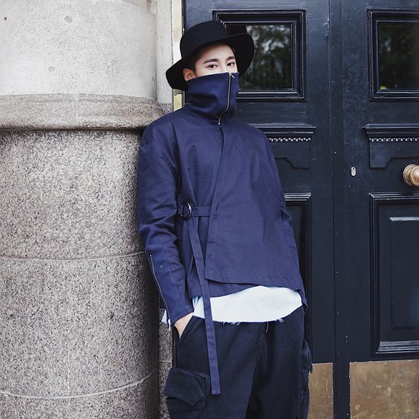 

2021 new false two original men-turtlenecks of men korean fashion version personality head sleeve jacket with 289v, Black