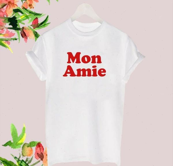 

mon amie french red print women tshirt cotton casual funny t shirt for lady yong girl tee hipster drop ship, White