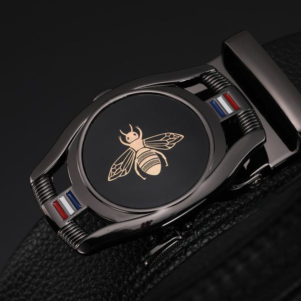 

men's small bee head leather automatic buckle business casual belt, Black;brown
