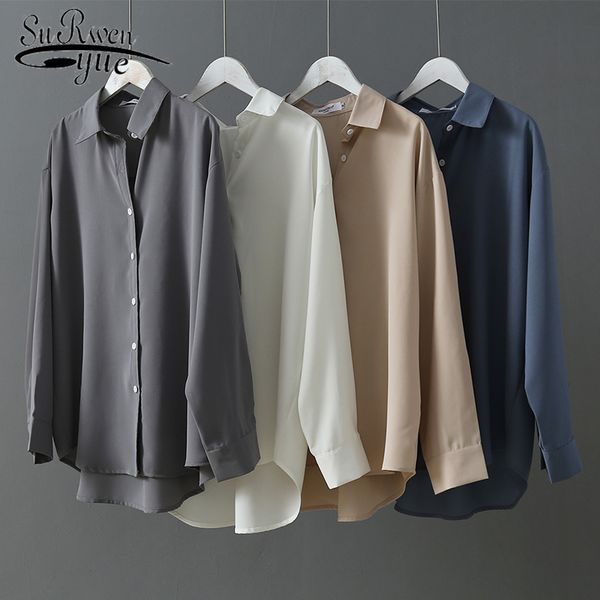 

fashion 2019 long sleeves satin blouse vintage femme v neck silk blouse blusa mujer elegante ladies and blouse 50 t200321, White