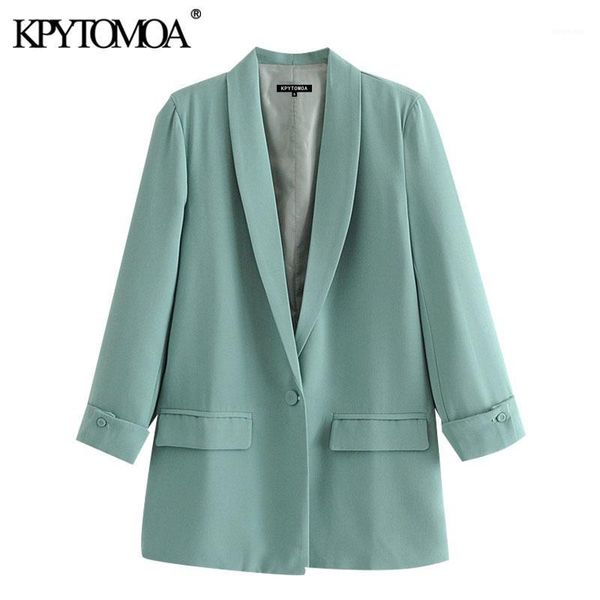 

kpytomoa women 2020 fashion office wear single button blazers coat vintage long sleeve pockets female outerwear chic 1, White;black