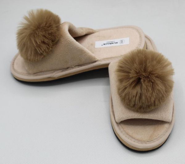 

slippers pompom women winter home, Black
