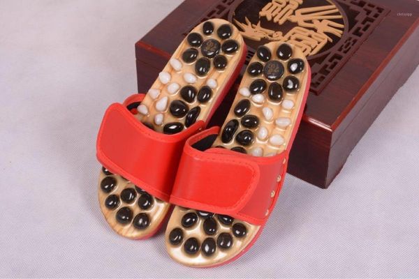 

whoholl acupoint massage slippers sandal for men feet chinese acupressure therapy rotating foot massager shoes 441, Black