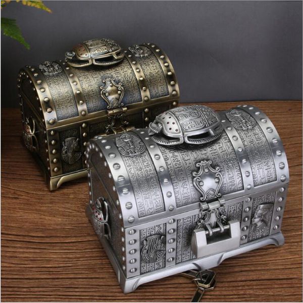 

luxury retro style egyptian double deck jewelry box alloy personalized creativity lock large capacity jewelry storage case bronze ornaments