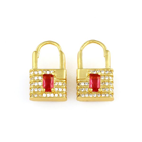 

gold chunky dangle & chandelier earrings micro pave cz irregular loop lock shape heart charm small hoop earring for women female jewelry, Silver